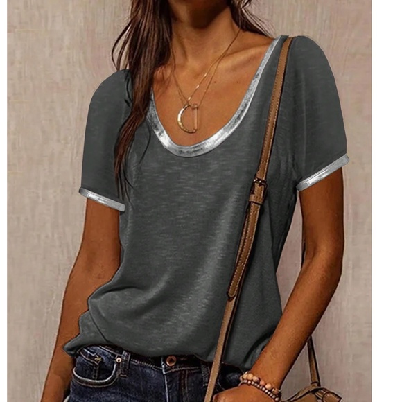 Solid Heathered Oversized Short Sleeve Top - Picture 7 of 10